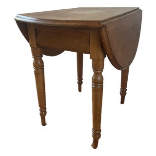 Vintage Oak Drop-Leaf Side Table For Sale