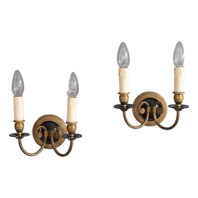Vintage Decorative Wall Lights in Brass, 1930s, Set of 2 For Sale