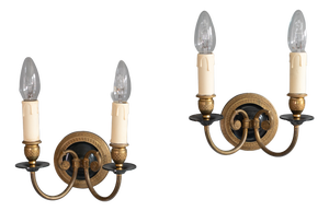 Vintage Decorative Wall Lights in Brass, 1930s, Set of 2