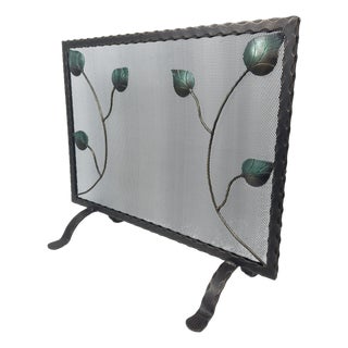Hand-Forged Wrought Iron Fireplace Screen (Single Panel) Decorative Leaf Design Spark Guard For Sale