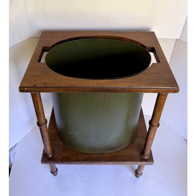 English Traditional "Diplomat" Faux Bamboo and Green Metal Wastebasket by Brandt For Sale - Image 3 of 12