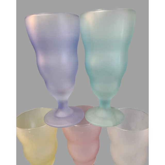 Vintage Frosted Pastel Multicolored Ice Cream Sundae Dessert Glasses- Set of 5 For Sale - Image 4 of 6