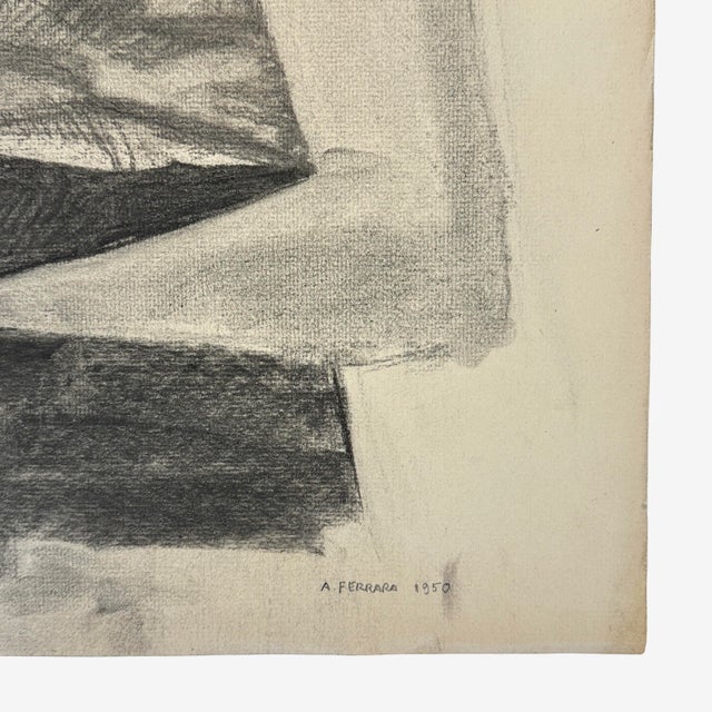 Figurative Anthony A. Ferrara (American, 1930–2012) — Realist Seated Woman, Signed (1950, Charcoal on Paper) For Sale - Image 3 of 4