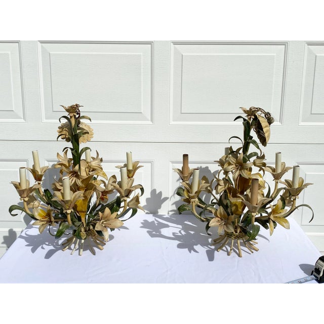 Metal Vintage 1960s Italian Lily Toile Chandelier For Sale - Image 7 of 11