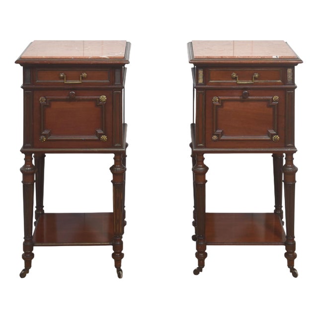 Antique Mahogany Bedside Tables, 1890s, Set of 2 For Sale