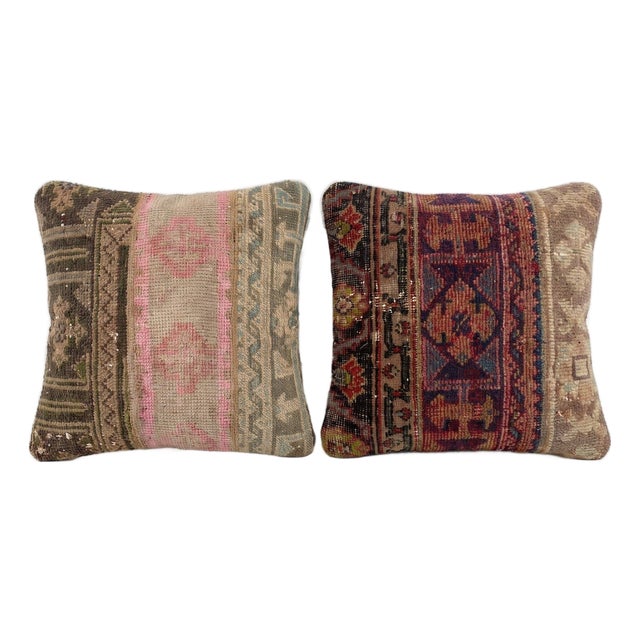Pink Anatolian Rug Pillow Cover 20'' X 20'' - Set of Two For Sale