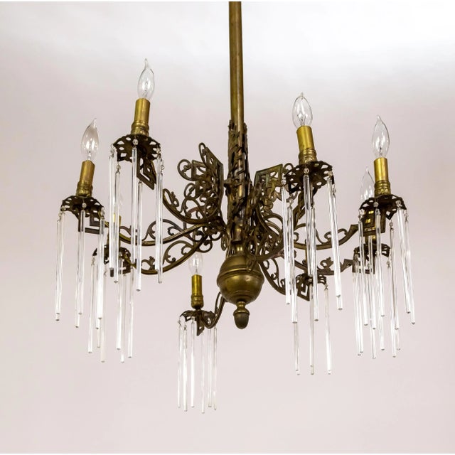 Antique Victorian Brass C-Curve Chandelier With Crystal Rods For Sale In San Francisco - Image 6 of 12
