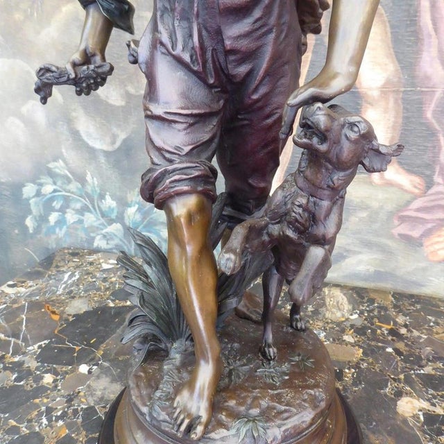 Antique French Figural Bronze of a Boy and Dog, 1920 For Sale - Image 17 of 18