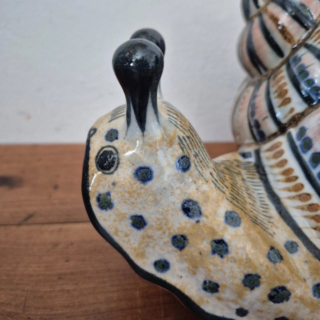 Tan Vintage Tonala Mexico Extra Large Hand Painted Pottery Snail Figurine For Sale - Image 8 of 11