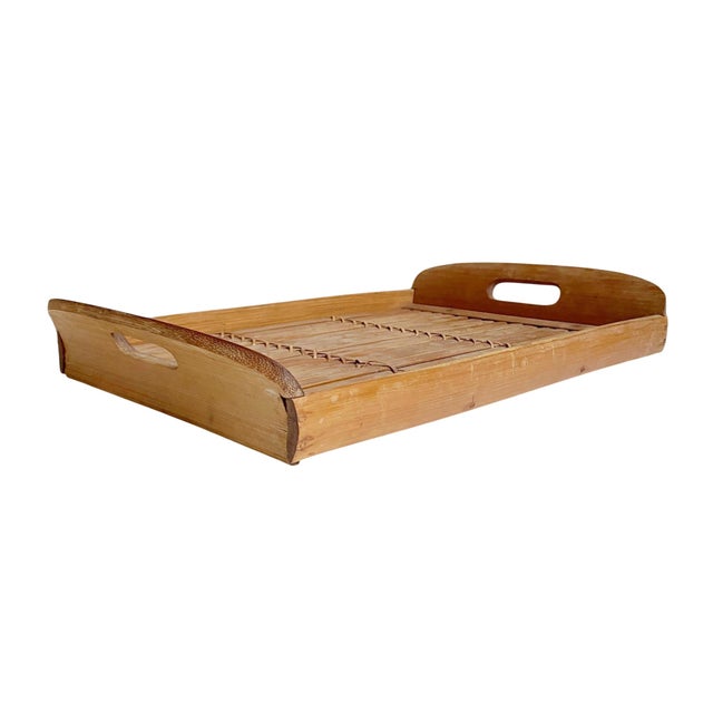 1970s Bamboo Serving Tray With Handles For Sale - Image 5 of 6