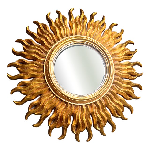 Vintage Gilded Resin Sunburst Mirror, 1960s For Sale