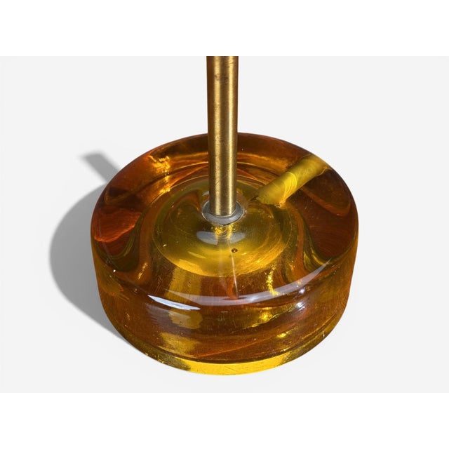 Nybro Armaturfabrik, Table Lamps, Amber Glass, Brass, Sweden, 1970s For Sale In New York - Image 6 of 8