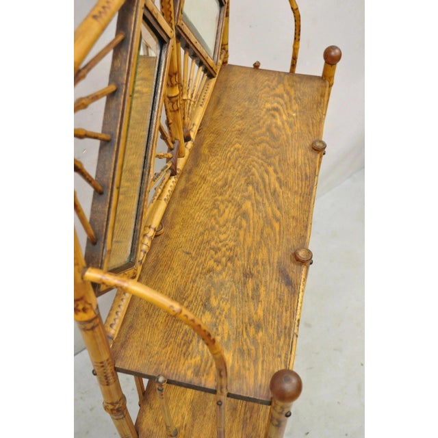 19th C English Victorian Bamboo Stick and Ball Curio Shelf Etagere W/ Mirror For Sale In Philadelphia - Image 6 of 12