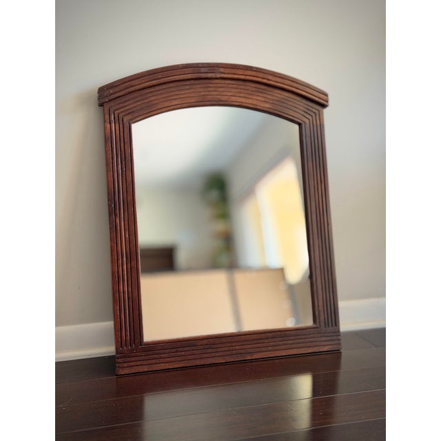 Mid 20th Century Vintage Arched Walnut Finish Mirror in the Style of Broyhill Brasilia & Mid Century Modern Design MCM Postmodern Style For Sale - Image 5 of 11