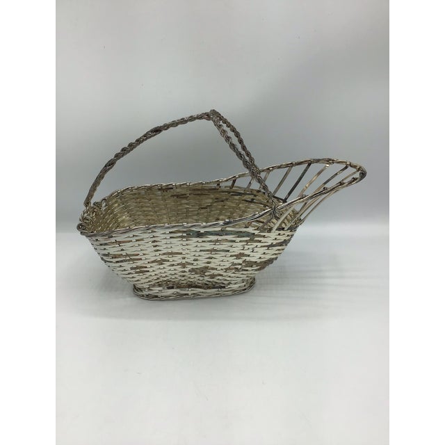 Vintage French Wine Basket Caddy Woven Wire Christofle Style For Sale In Boston - Image 6 of 8