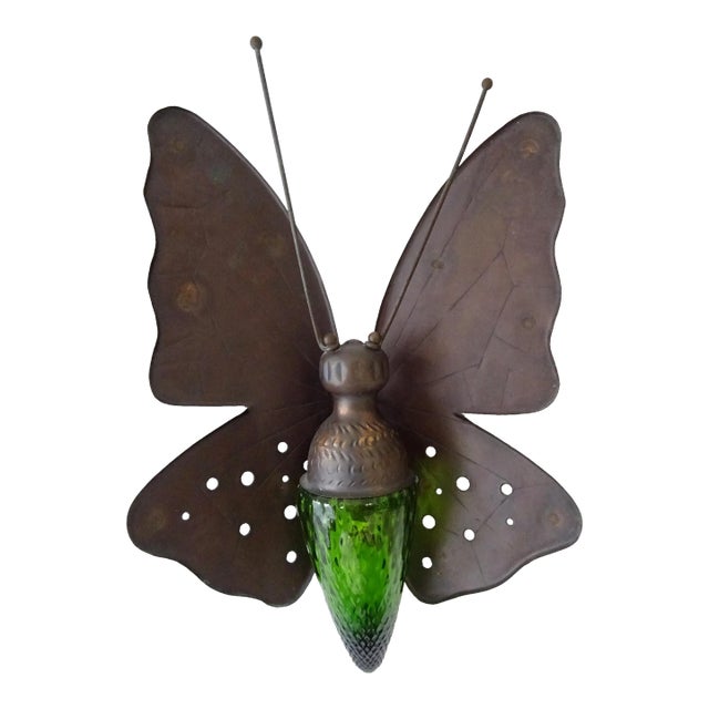 Midcentury Big Italian Rare Butterfly Detailed Green Glass Body Sconce For Sale
