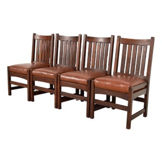 L. & J. G. Stickley Antique Mission Oak Arts & Crafts Dining Chairs, Set of Four For Sale