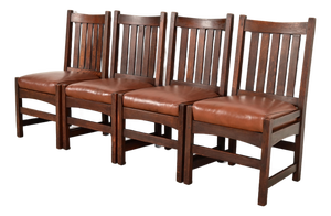 L. & J. G. Stickley Antique Mission Oak Arts & Crafts Dining Chairs, Set of Four