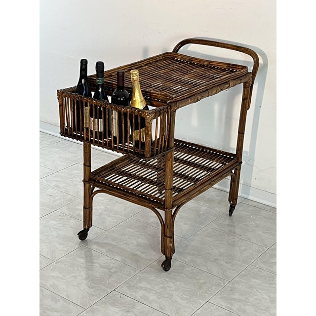 Light Yellow Vintage Italian Bamboo Bar Trolley, 1950s For Sale - Image 8 of 17