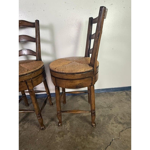 Wood Set of Three Mid-20th Century French Provincial Bar Stools For Sale - Image 7 of 16