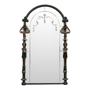 Antique Cast Iron Art Nouveau Style Etched Arched Mirror