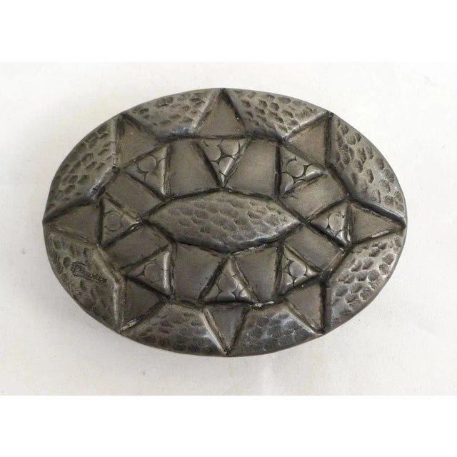 Silver Oval Art Deco Box with Geometric Decor in Tin by Charles, 1930s For Sale - Image 8 of 10