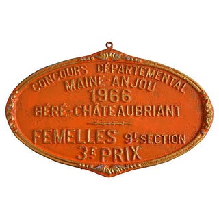Vintage French Prize Trophy Award Plaque, 1966 For Sale