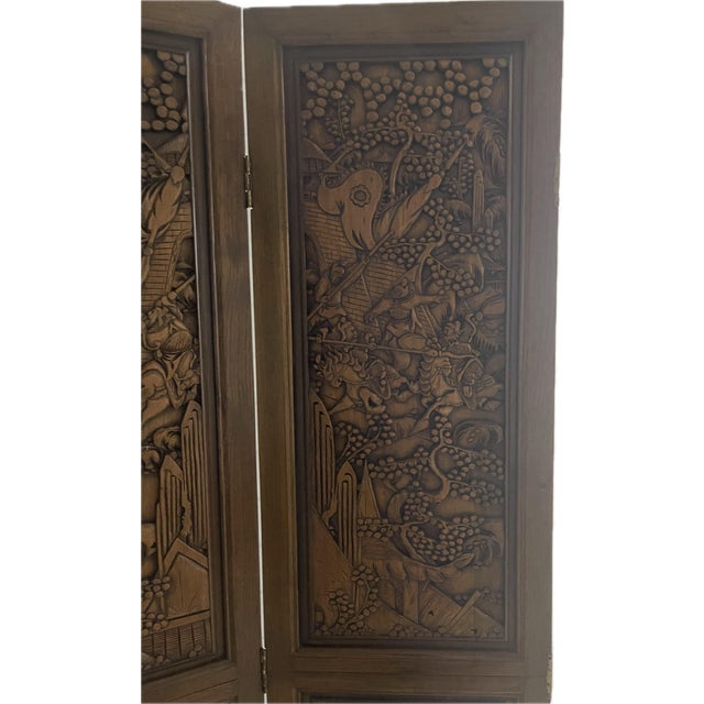 1960s Philippine Hand-Carved Teak Room Divider / Folding Screen For Sale - Image 12 of 12