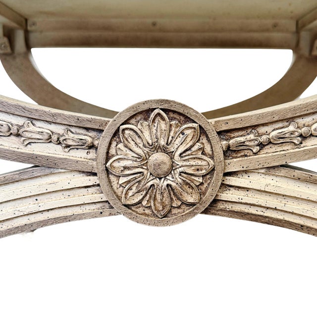 Cream 1960 Neoclassical Regency Style Burl Walnut & Painted Curule Accent Tables by Heritage - Pair For Sale - Image 8 of 15