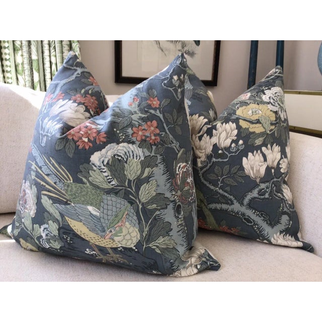 Art Nouveau g.p. And J. Baker "Rockbird" in Teal Pillows- a Pair For Sale - Image 3 of 3