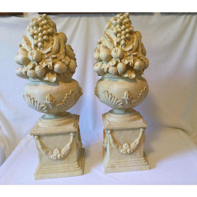 Alabaster Vintage French Anduze Style Vases With Fruit Sculptures/Topiary, a Pair For Sale - Image 8 of 18