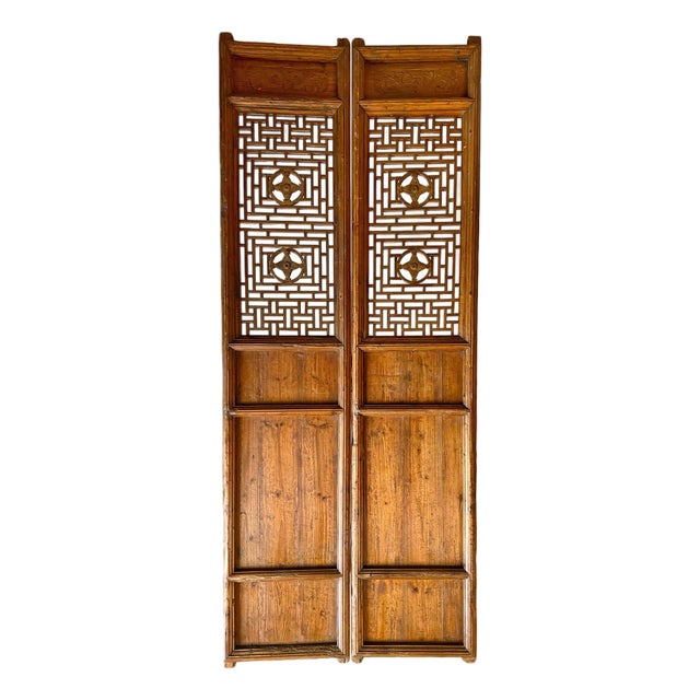 Pair of Antique Chinese Elm Wood Doors / Screens For Sale