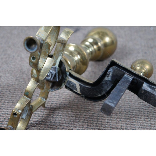 Antique Georgian Colonial Revival Brass Cannonball Andirons Fireplace Fire Dogs- Set of 2 For Sale - Image 9 of 12