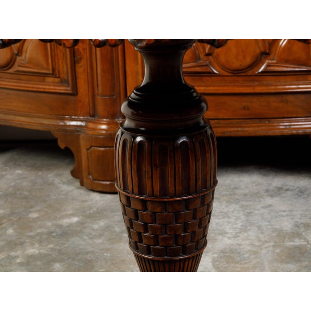 19th Century English 19th Century Walnut Pedestal Side Table with Carved Grapes and Dolphins For Sale - Image 5 of 10