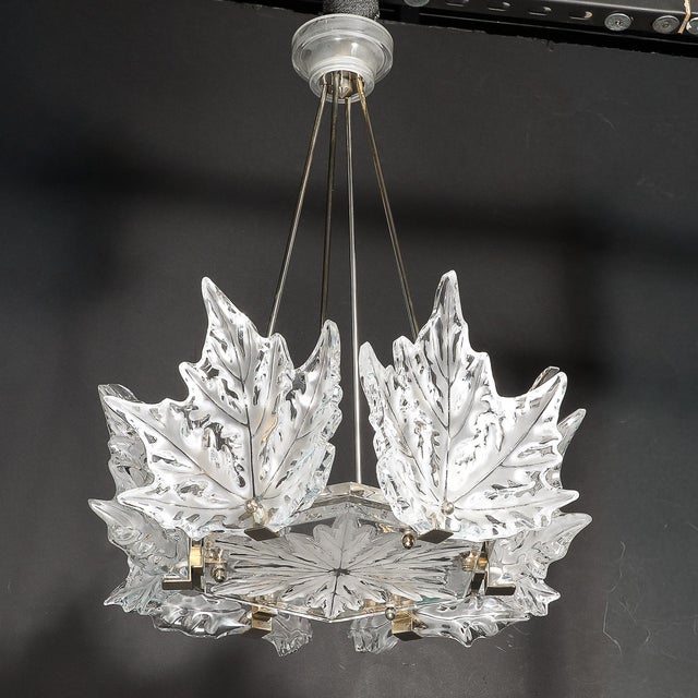 Off-white Mid-Century "Champs Élysées" Frosted Crystal Chandelier Signed René Lalique For Sale - Image 8 of 18