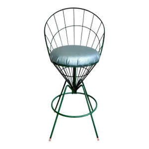 Panton-Style Mid Century Modern Green Wire Bar Stool With Sculptural Spindle Back Mid-Century Modern | 1950s–60s