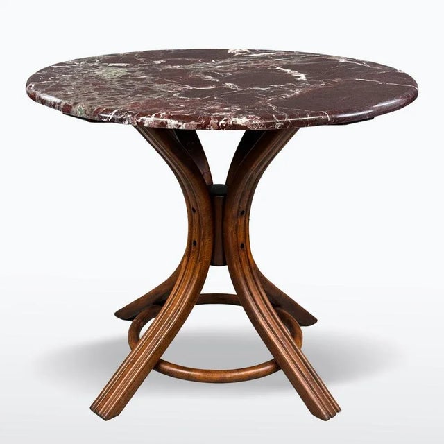 Wood Vintage Round Table in Bentwood and Marble, 1920s For Sale - Image 7 of 7