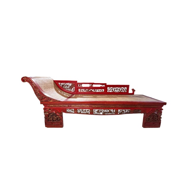 Vintage Chinoiserie Red Lacquer Princess Daybed 90" W For Sale - Image 10 of 15