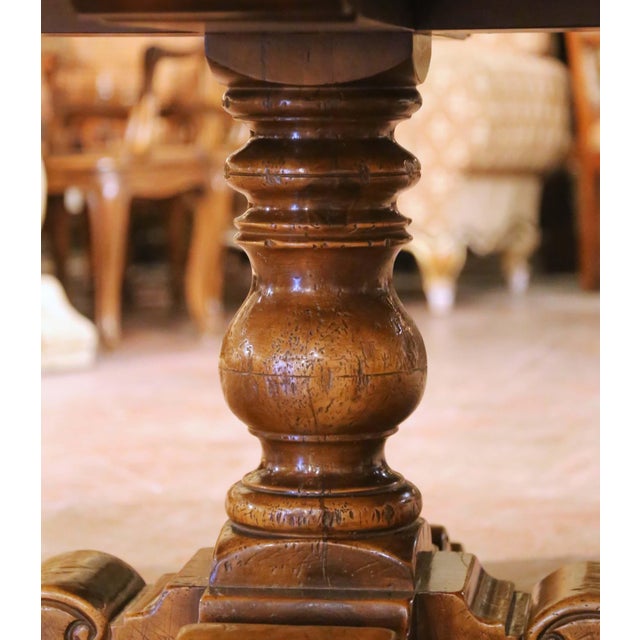 French Louis XIII Inlaid Walnut, Chestnut, Burl, Elm and Oak Round Dining Table For Sale - Image 4 of 9