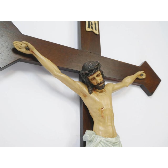 Large Antique Wooden Crucifix For Sale - Image 3 of 10