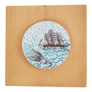 Contemporary Nautical Clipper Ship Clay Relief Wall Sculpture