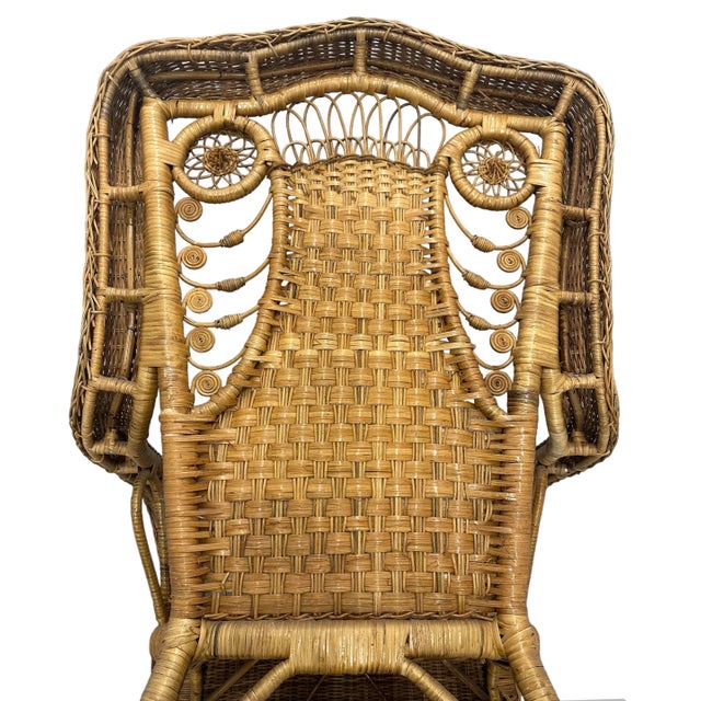Mid Century Cane Wicker Arm Chair Rattan Bamboo Reed Natural Nursery Antique Vintage High Back Armchair For Sale - Image 10 of 12