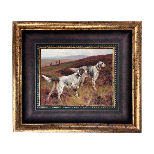 "Two Setters on a Grouse" Contemporary Reproduction Print on Canvas After Arthur Wardle, Brown/Gold Frame For Sale - Image 4 of 4