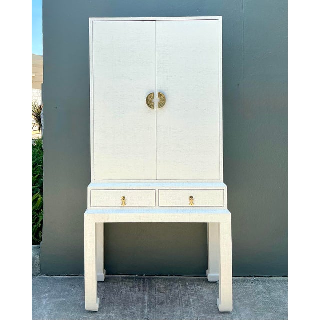 Mid 20th Century Vintage Grasscloth Standing Dry Bar For Sale - Image 5 of 12