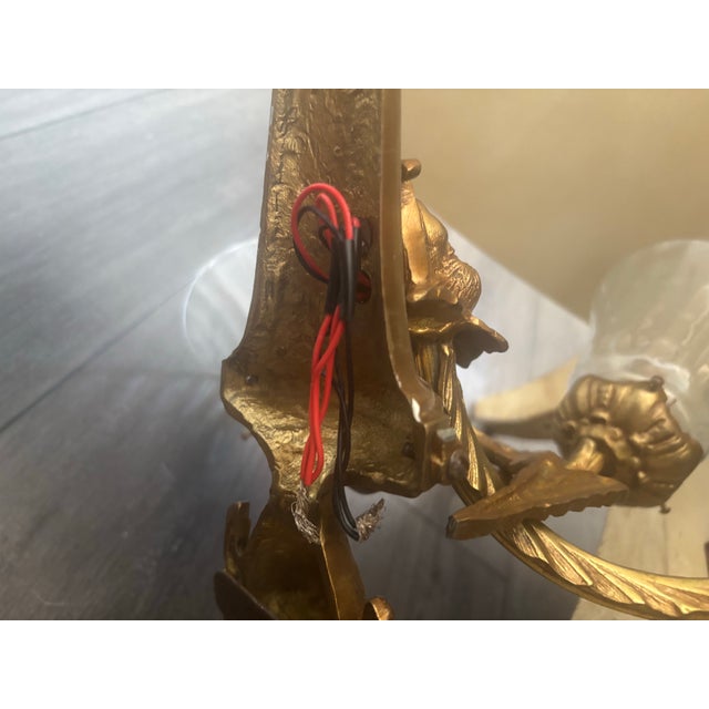 Vintage Neoclassical Gilt Brass Figural Three-Light Wall Sconces - a Pair For Sale - Image 12 of 12