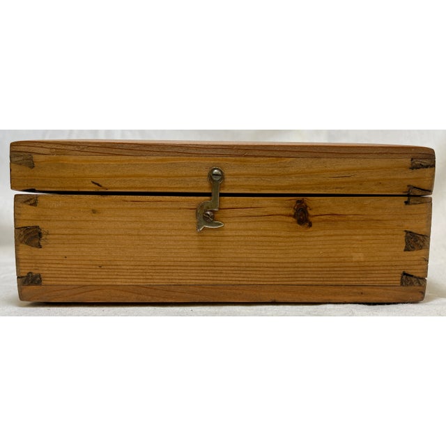 Antique Wooden Box With Dovetail Joints And Brass Latch From England - Circa 1850. Measures 7 7/8" W X 4 1/4" D X 3" T