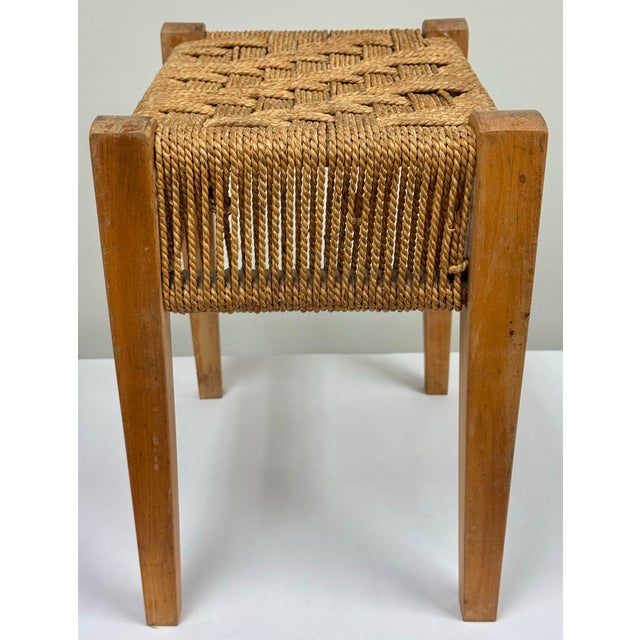 Mid 20th Century Vintage Woven Rope Seat Wood Stool For Sale - Image 5 of 12