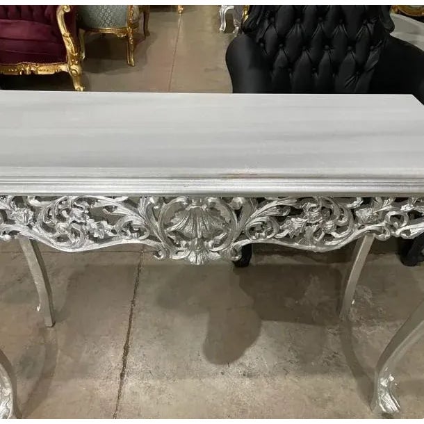 2020s French Rococo Style Silver and White Marble Console Table For Sale - Image 5 of 10