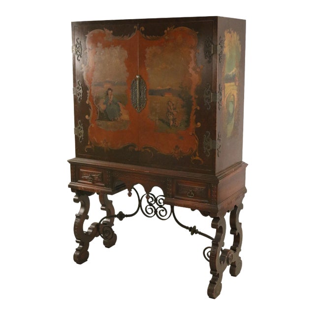 English Renaissance Style Painted Mahogany and Iron Highboy Cabinet ...