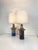 Pair tall Danish Mid-Century ceramic table lamps of the 1960-70s. Glazed stoneware. Sculptural Ufo style lamp bases, blue...